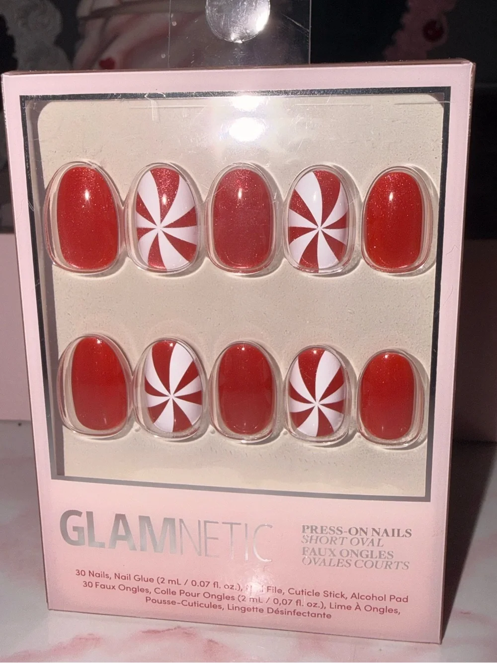 Glamnetic Red Peppermint Swirl Press-On Nails